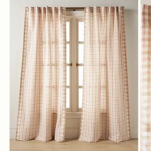 Anthropologie Cotton Linen Gingham Curtain 96” one panel